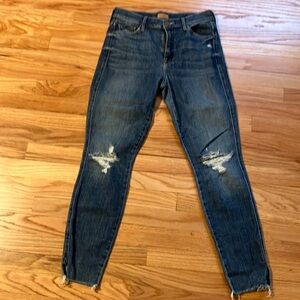 MOTHER Blue Skinny Distressed Jeans